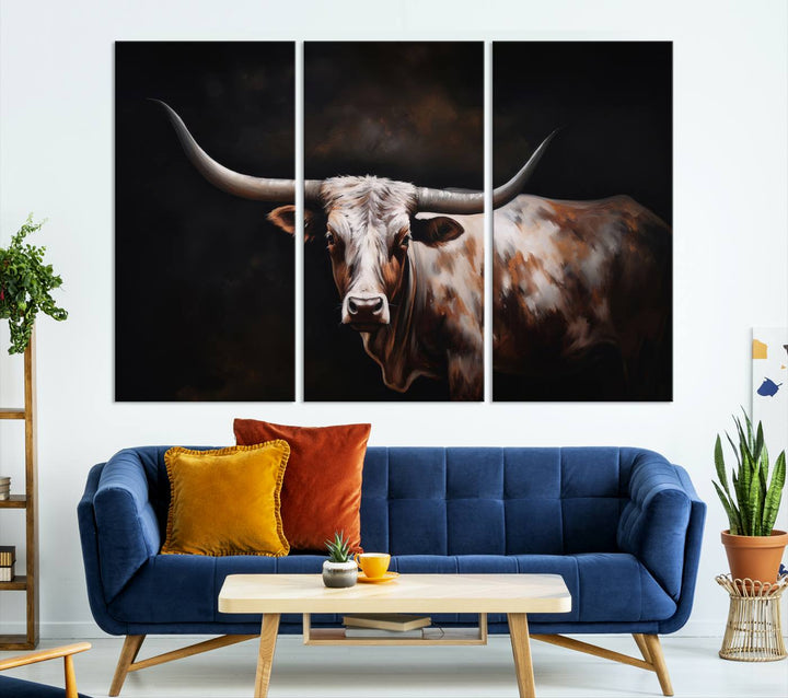 Texas Longhorn Wall Art Canvas Print - Striking Western Decor for Living Room, Office, or Study, Ready to Hang Texas Cow Canvas Print