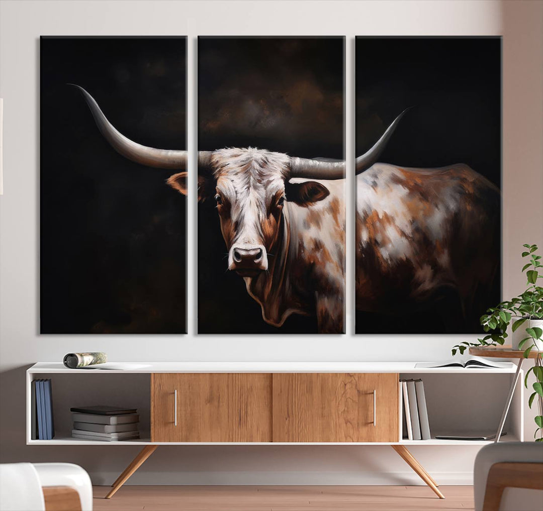 Texas Longhorn Wall Art Canvas Print - Striking Western Decor for Living Room, Office, or Study, Ready to Hang Texas Cow Canvas Print