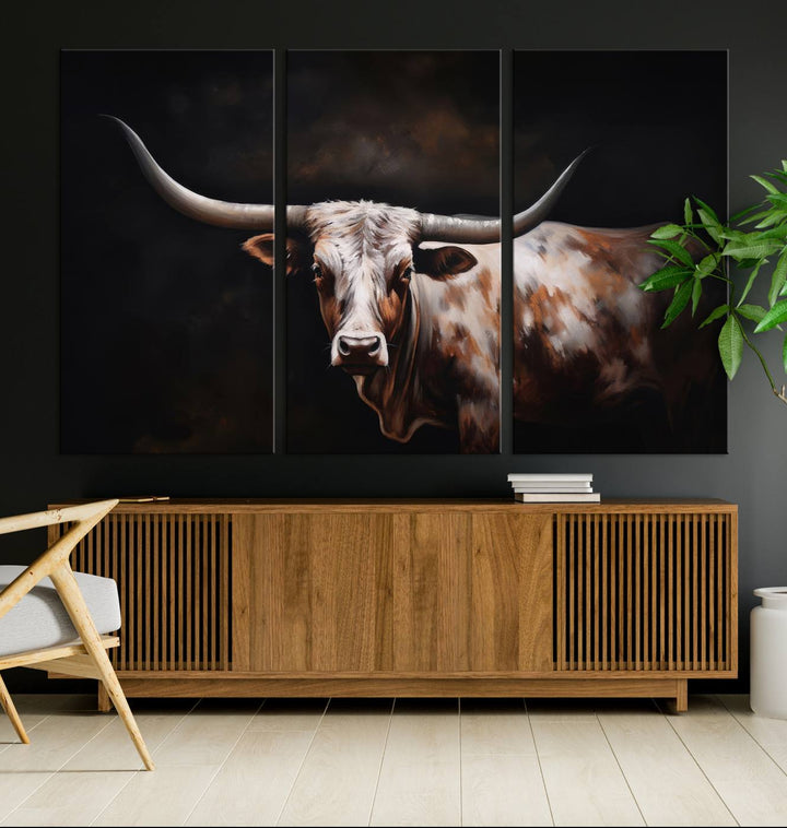 Texas Longhorn Wall Art Canvas Print - Striking Western Decor for Living Room, Office, or Study, Ready to Hang Texas Cow Canvas Print