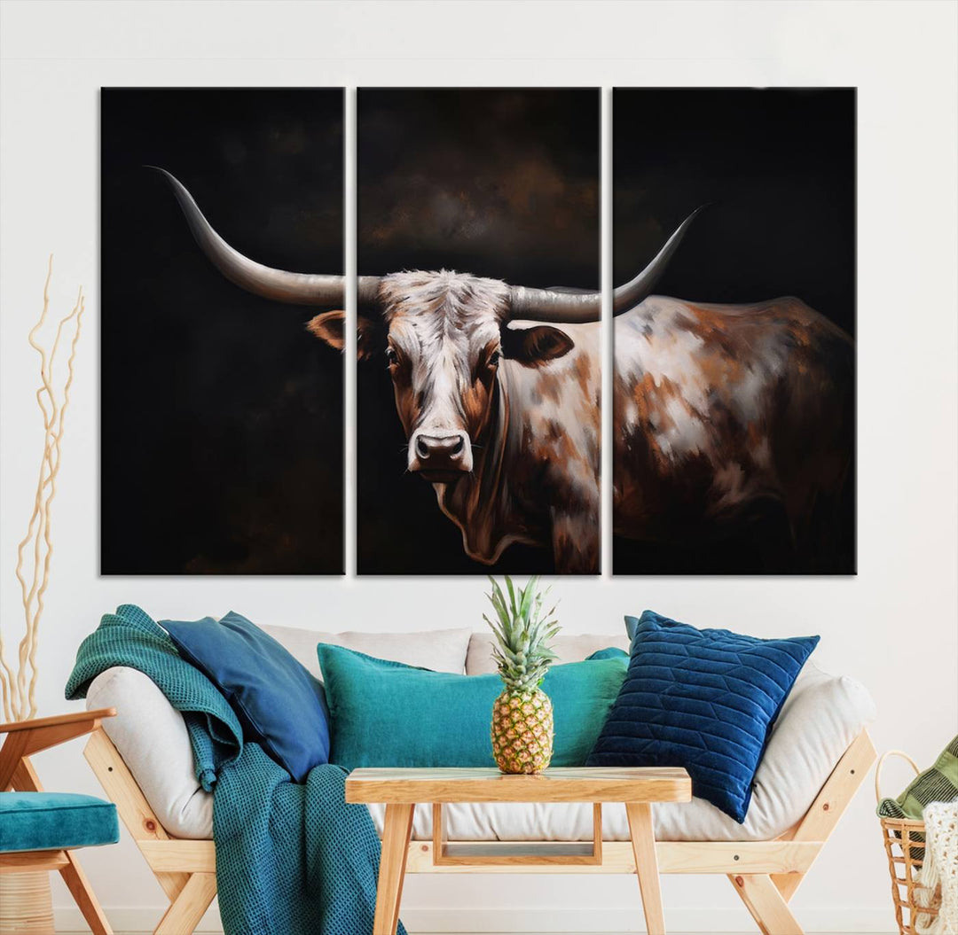 Texas Longhorn Wall Art Canvas Print - Striking Western Decor for Living Room, Office, or Study, Ready to Hang Texas Cow Canvas Print