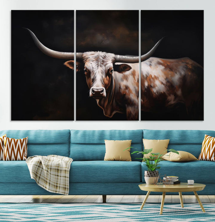 Texas Longhorn Wall Art Canvas Print - Striking Western Decor for Living Room, Office, or Study, Ready to Hang Texas Cow Canvas Print