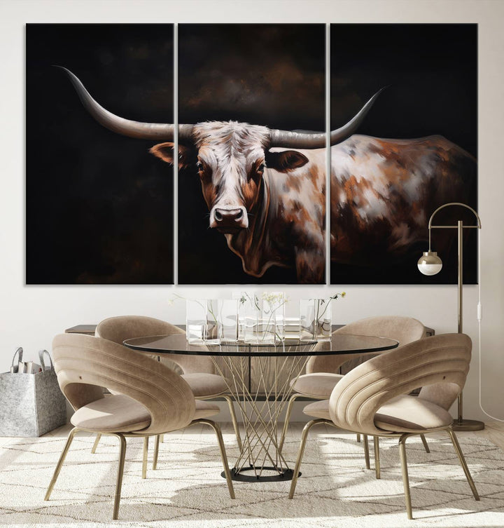 Texas Longhorn Wall Art Canvas Print - Striking Western Decor for Living Room, Office, or Study, Ready to Hang Texas Cow Canvas Print