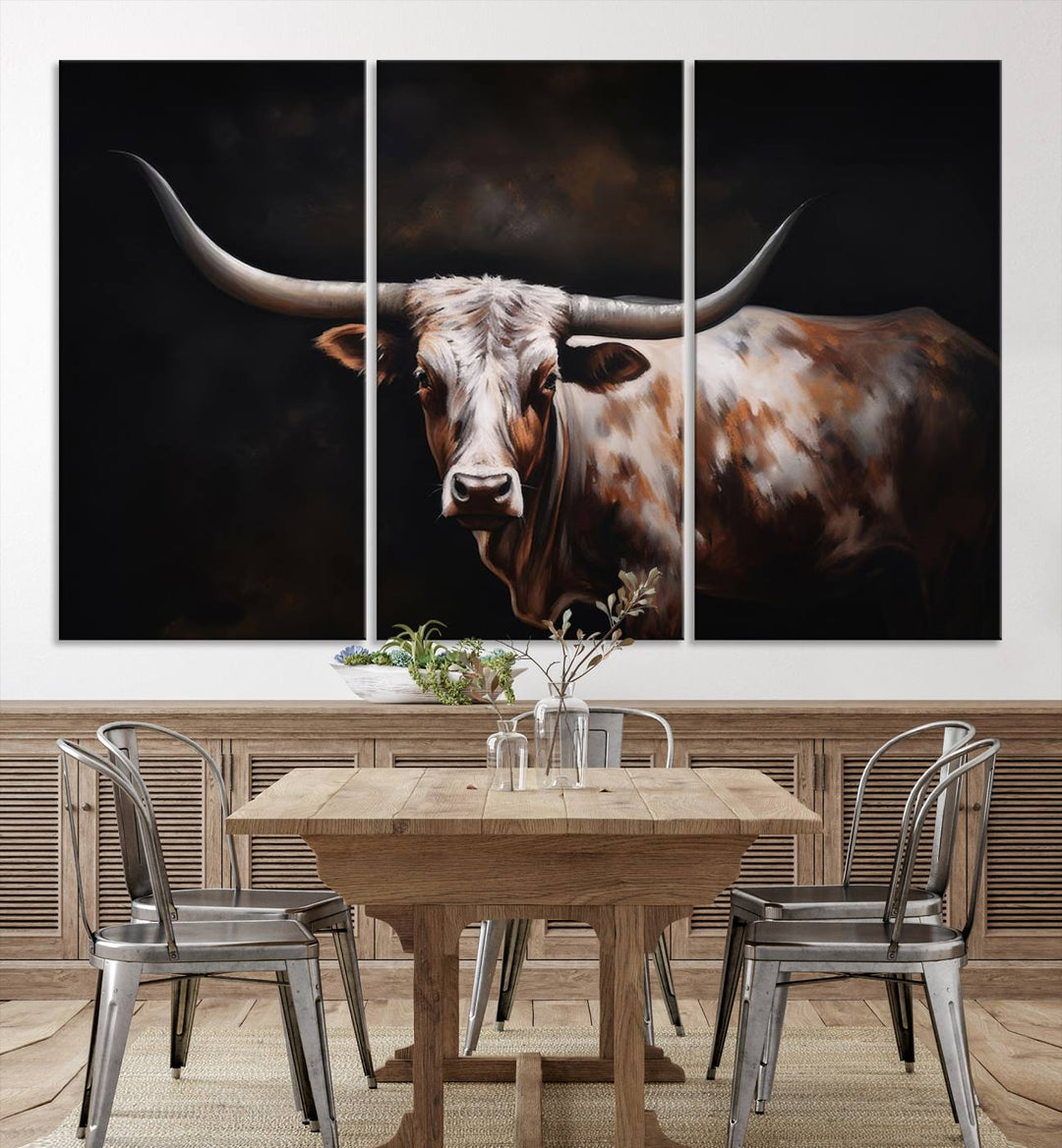 Texas Longhorn Wall Art Canvas Print - Striking Western Decor for Living Room, Office, or Study, Ready to Hang Texas Cow Canvas Print