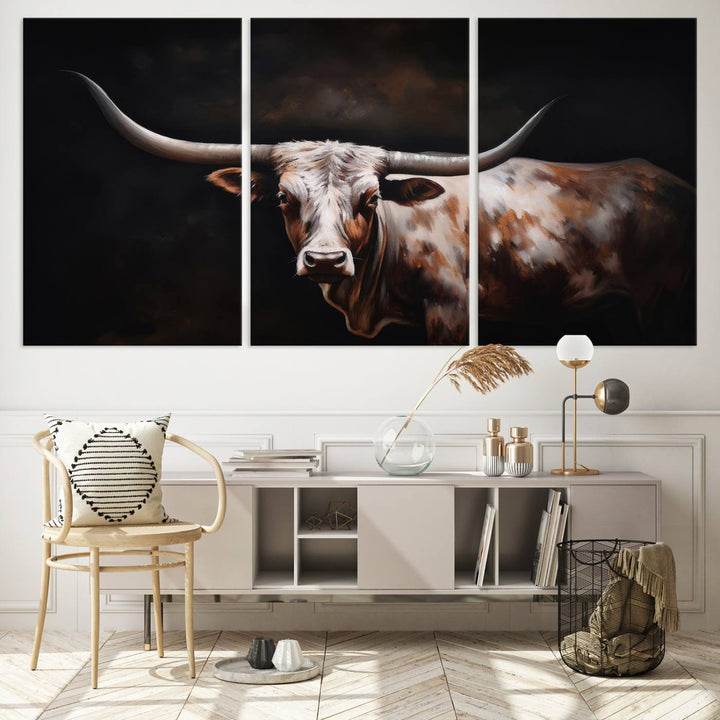 Texas Longhorn Wall Art Canvas Print - Striking Western Decor for Living Room, Office, or Study, Ready to Hang Texas Cow Canvas Print