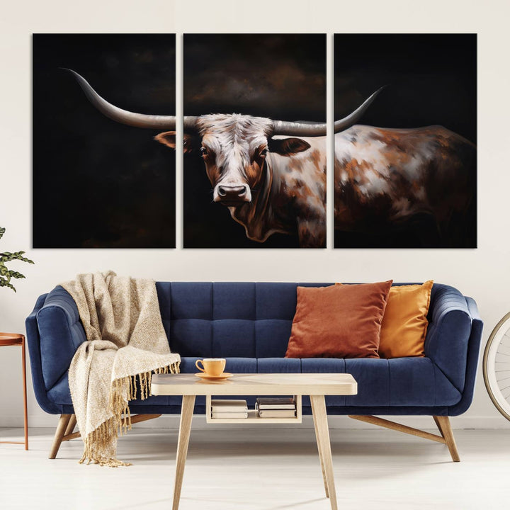 Texas Longhorn Wall Art Canvas Print - Striking Western Decor for Living Room, Office, or Study, Ready to Hang Texas Cow Canvas Print