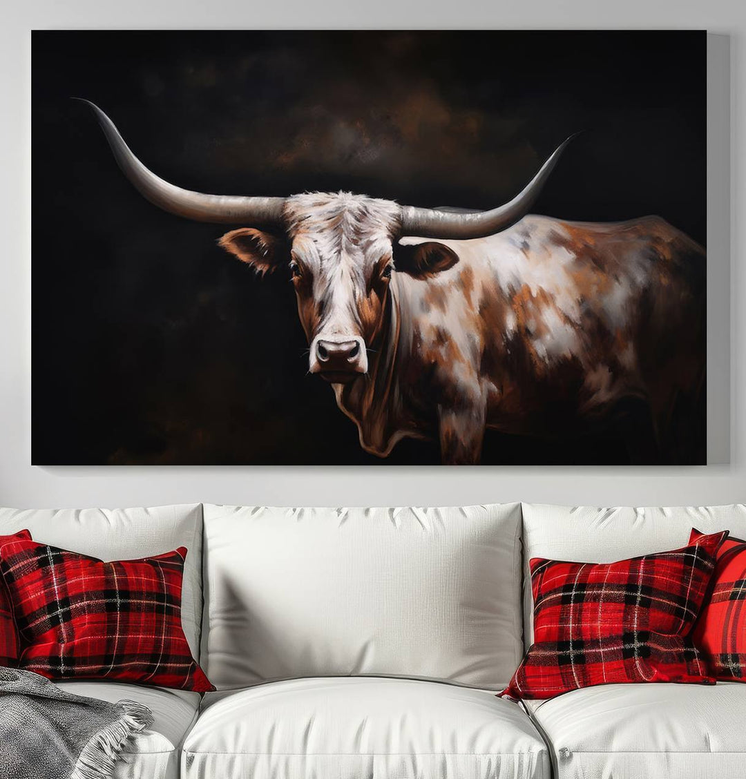 Texas Longhorn Wall Art Canvas Print - Striking Western Decor for Living Room, Office, or Study, Ready to Hang Texas Cow Canvas Print