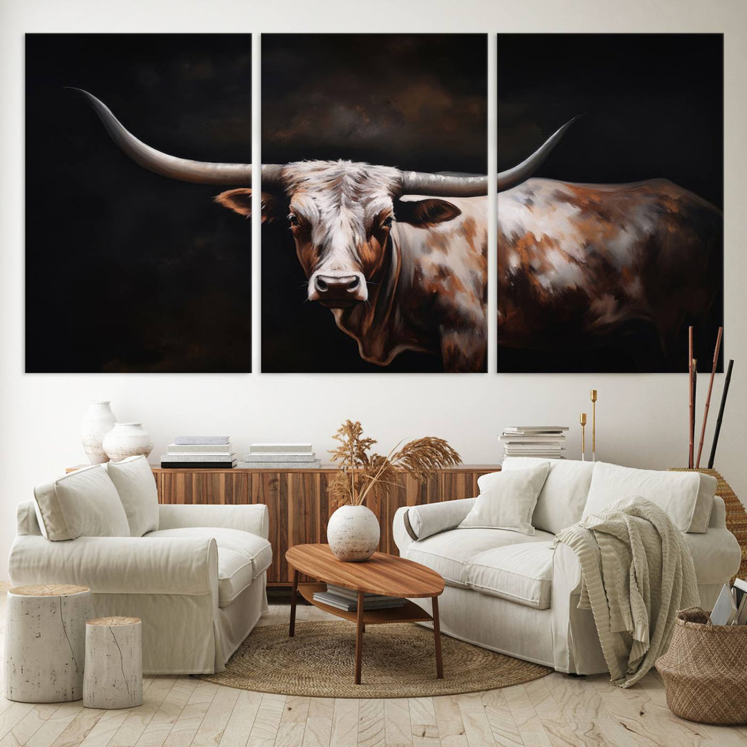 Texas Longhorn Wall Art Canvas Print - Striking Western Decor for Living Room, Office, or Study, Ready to Hang Texas Cow Canvas Print