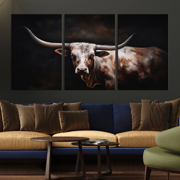 Texas Longhorn Wall Art Canvas Print - Striking Western Decor for Living Room, Office, or Study, Ready to Hang Texas Cow Canvas Print