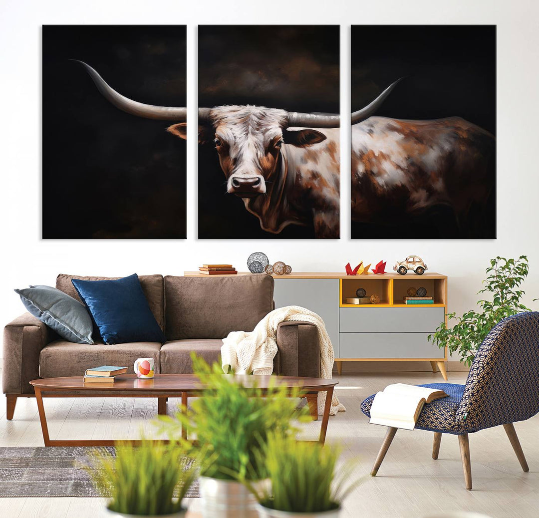 Texas Longhorn Wall Art Canvas Print - Striking Western Decor for Living Room, Office, or Study, Ready to Hang Texas Cow Canvas Print