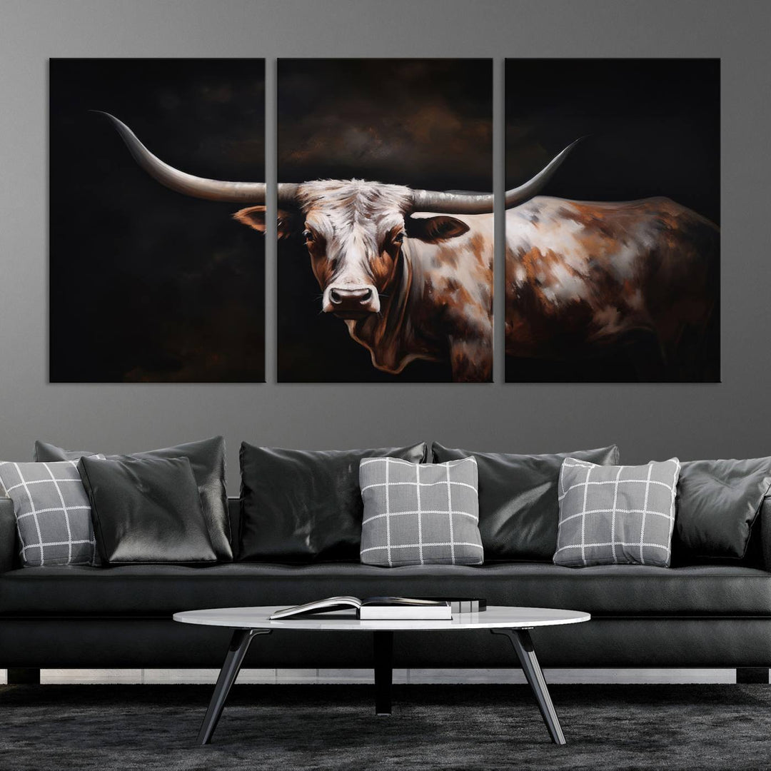 Texas Longhorn Wall Art Canvas Print - Striking Western Decor for Living Room, Office, or Study, Ready to Hang Texas Cow Canvas Print