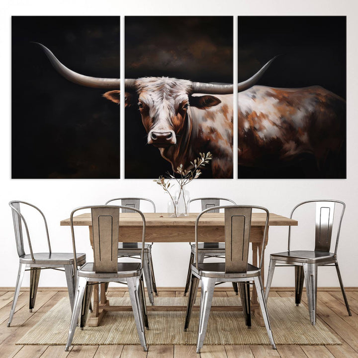 Texas Longhorn Wall Art Canvas Print - Striking Western Decor for Living Room, Office, or Study, Ready to Hang Texas Cow Canvas Print