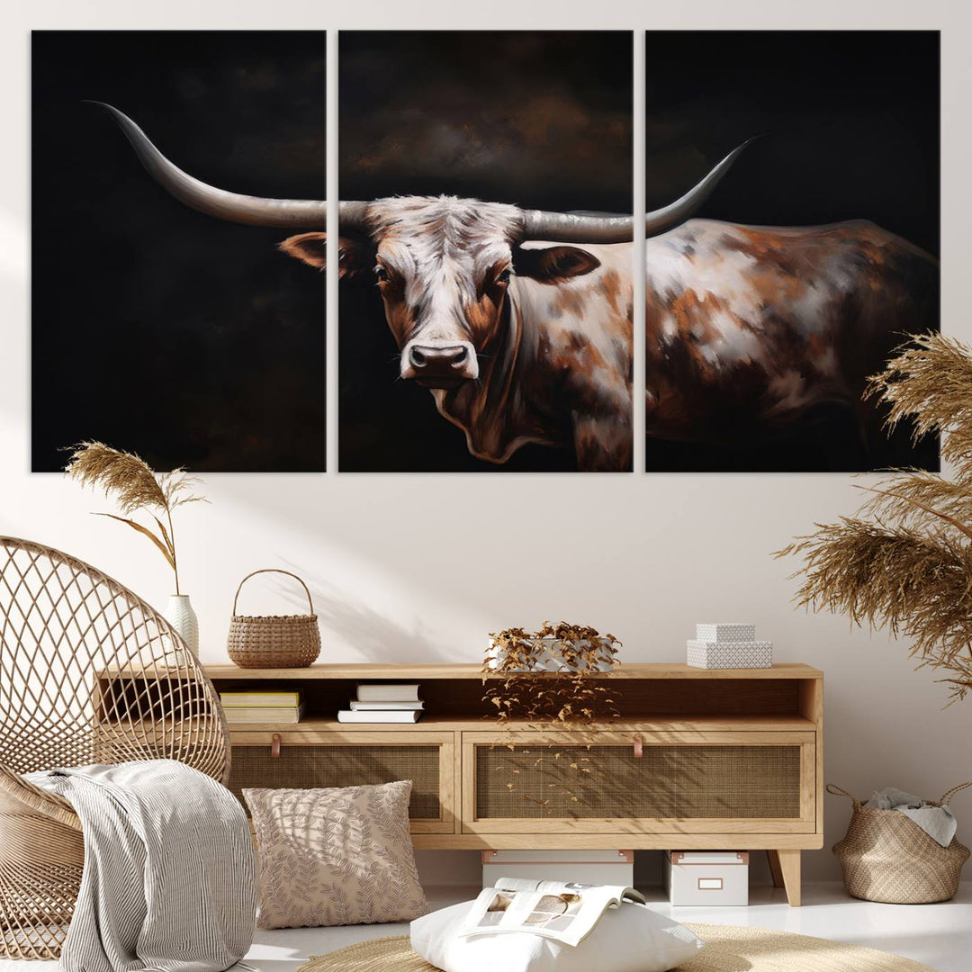 Texas Longhorn Wall Art Canvas Print - Striking Western Decor for Living Room, Office, or Study, Ready to Hang Texas Cow Canvas Print