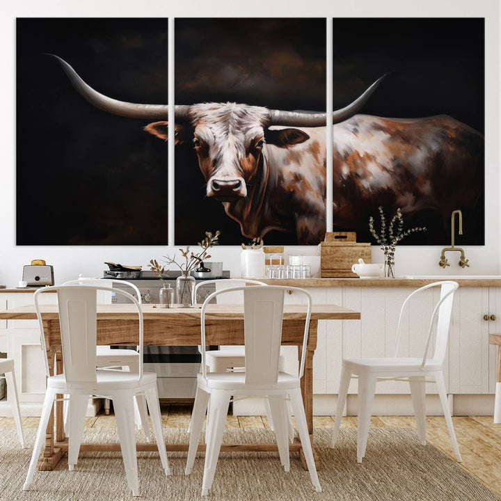 Texas Longhorn Wall Art Canvas Print - Striking Western Decor for Living Room, Office, or Study, Ready to Hang Texas Cow Canvas Print