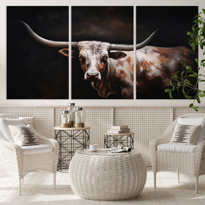 Texas Longhorn Wall Art Canvas Print - Striking Western Decor for Living Room, Office, or Study, Ready to Hang Texas Cow Canvas Print