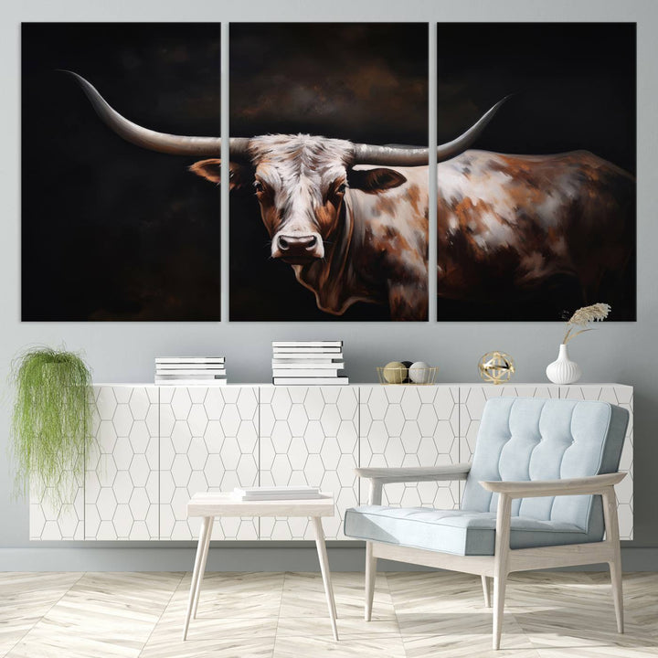 Texas Longhorn Wall Art Canvas Print - Striking Western Decor for Living Room, Office, or Study, Ready to Hang Texas Cow Canvas Print