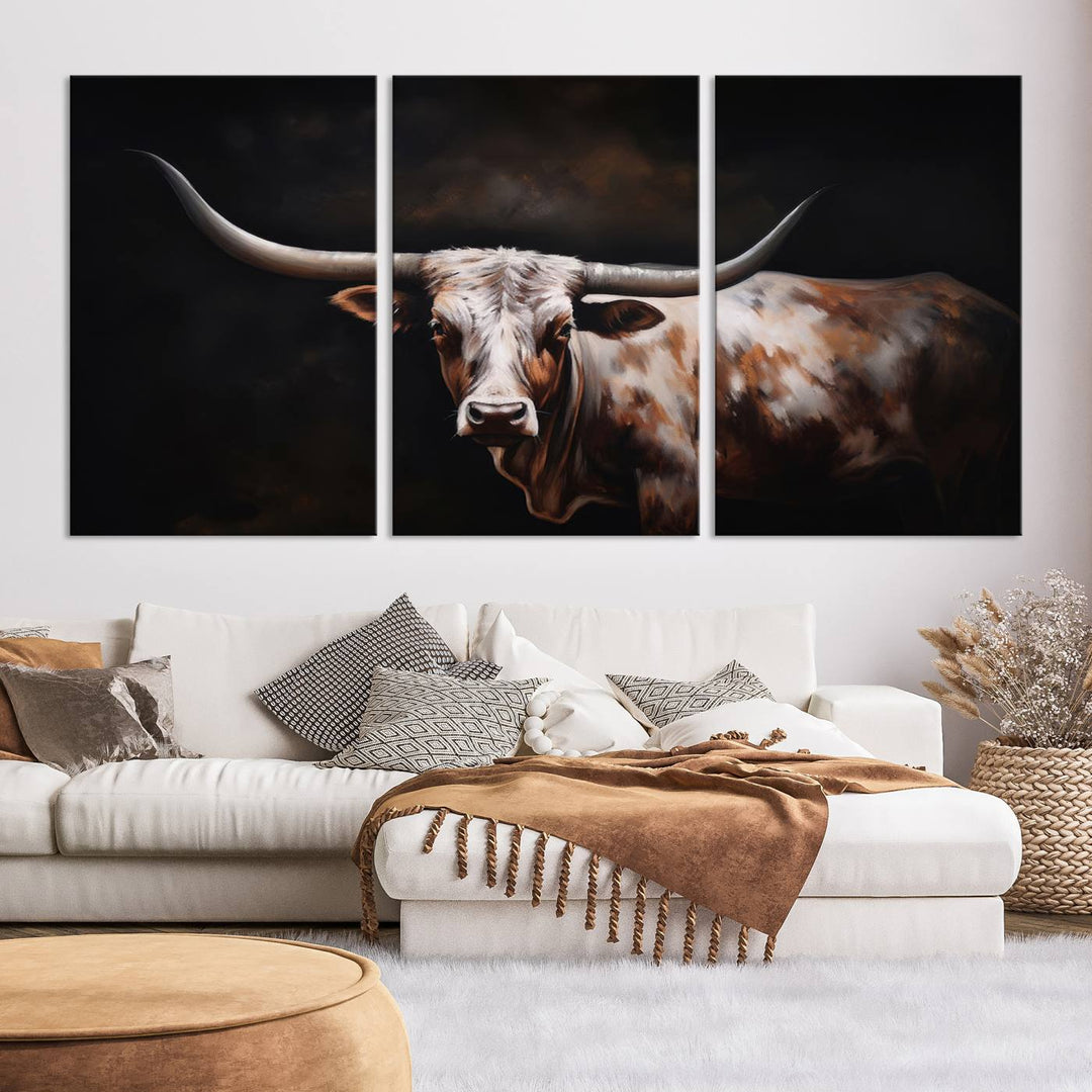 Texas Longhorn Wall Art Canvas Print - Striking Western Decor for Living Room, Office, or Study, Ready to Hang Texas Cow Canvas Print