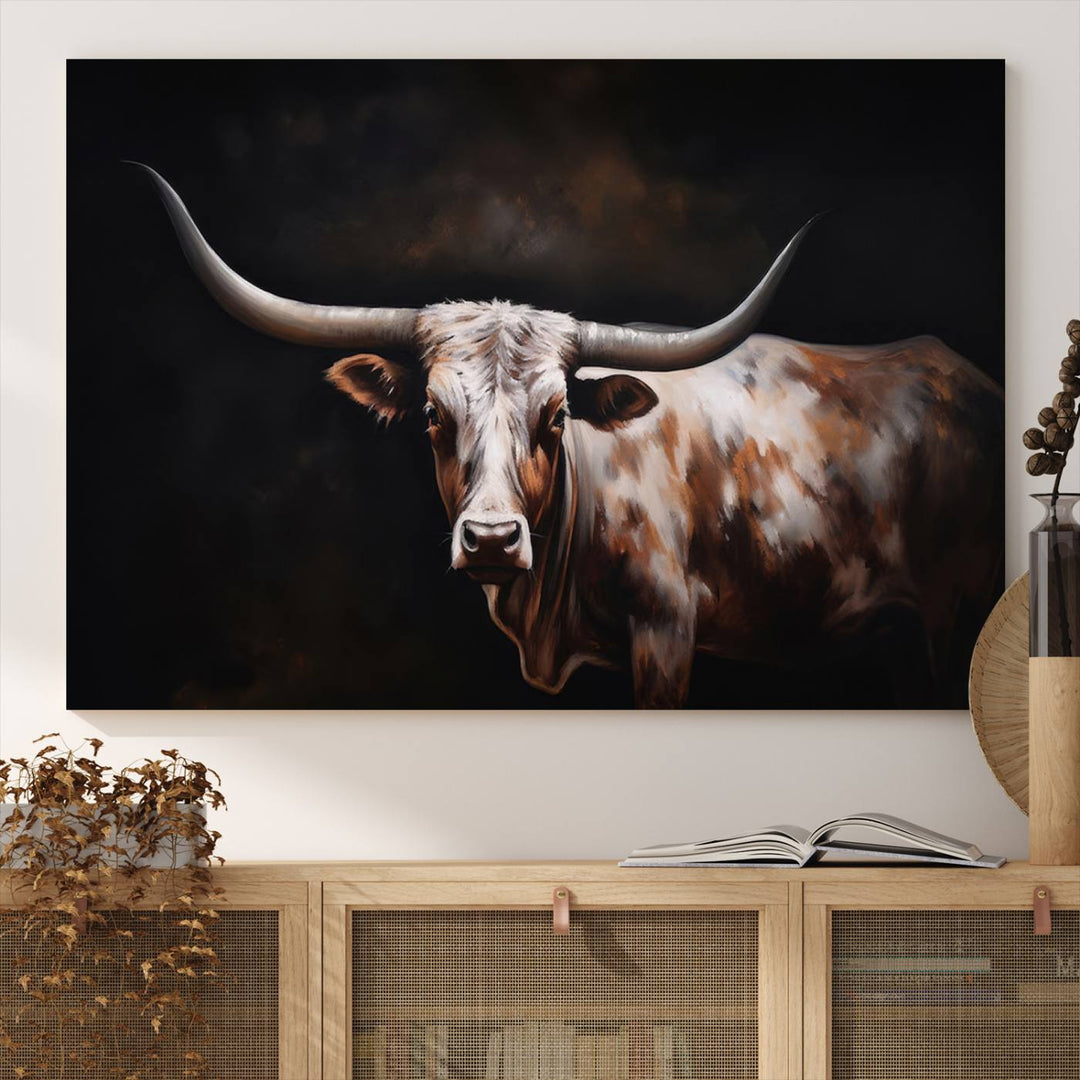 Texas Longhorn Wall Art Canvas Print - Striking Western Decor for Living Room, Office, or Study, Ready to Hang Texas Cow Canvas Print