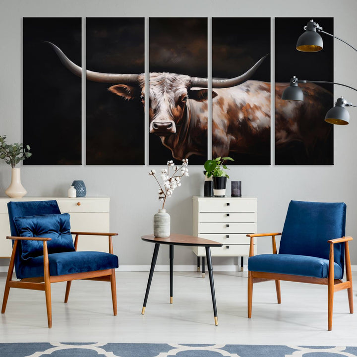 Texas Longhorn Wall Art Canvas Print - Striking Western Decor for Living Room, Office, or Study, Ready to Hang Texas Cow Canvas Print