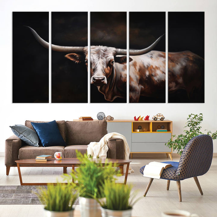 Texas Longhorn Wall Art Canvas Print - Striking Western Decor for Living Room, Office, or Study, Ready to Hang Texas Cow Canvas Print