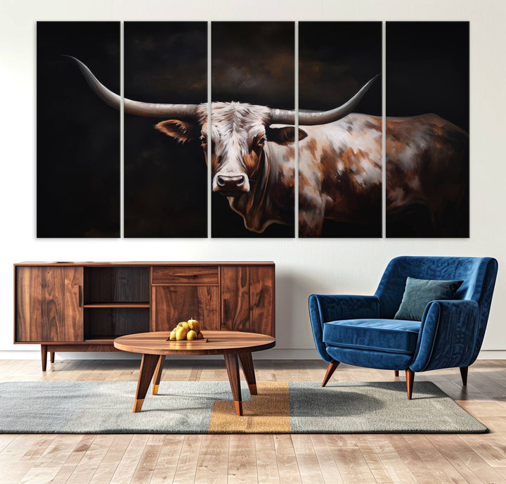 Texas Longhorn Wall Art Canvas Print - Striking Western Decor for Living Room, Office, or Study, Ready to Hang Texas Cow Canvas Print