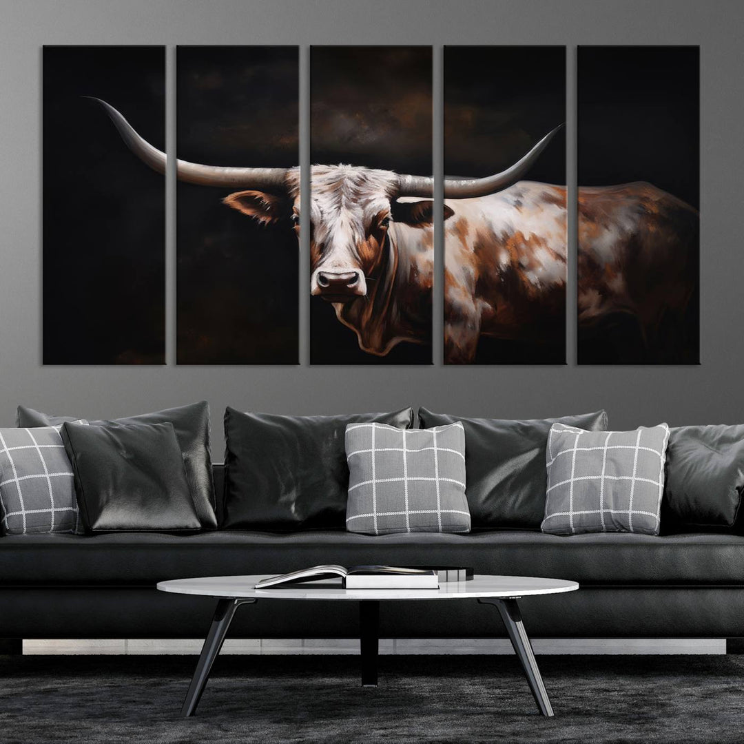 Texas Longhorn Wall Art Canvas Print - Striking Western Decor for Living Room, Office, or Study, Ready to Hang Texas Cow Canvas Print