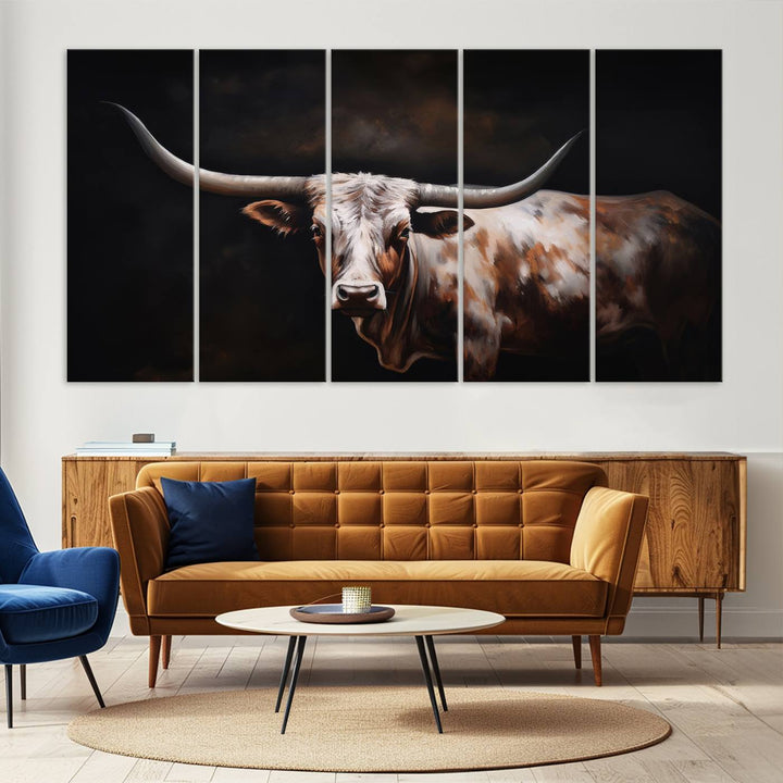 Texas Longhorn Wall Art Canvas Print - Striking Western Decor for Living Room, Office, or Study, Ready to Hang Texas Cow Canvas Print