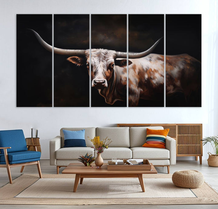 Texas Longhorn Wall Art Canvas Print - Striking Western Decor for Living Room, Office, or Study, Ready to Hang Texas Cow Canvas Print