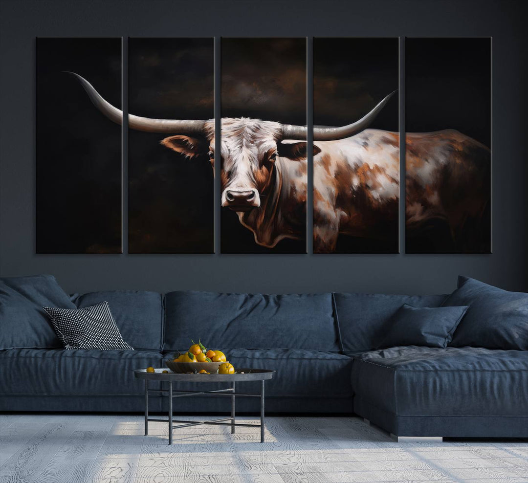 Texas Longhorn Wall Art Canvas Print - Striking Western Decor for Living Room, Office, or Study, Ready to Hang Texas Cow Canvas Print