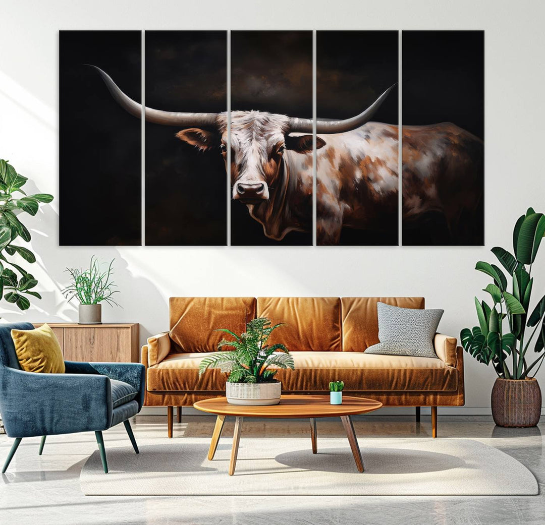 Texas Longhorn Wall Art Canvas Print - Striking Western Decor for Living Room, Office, or Study, Ready to Hang Texas Cow Canvas Print