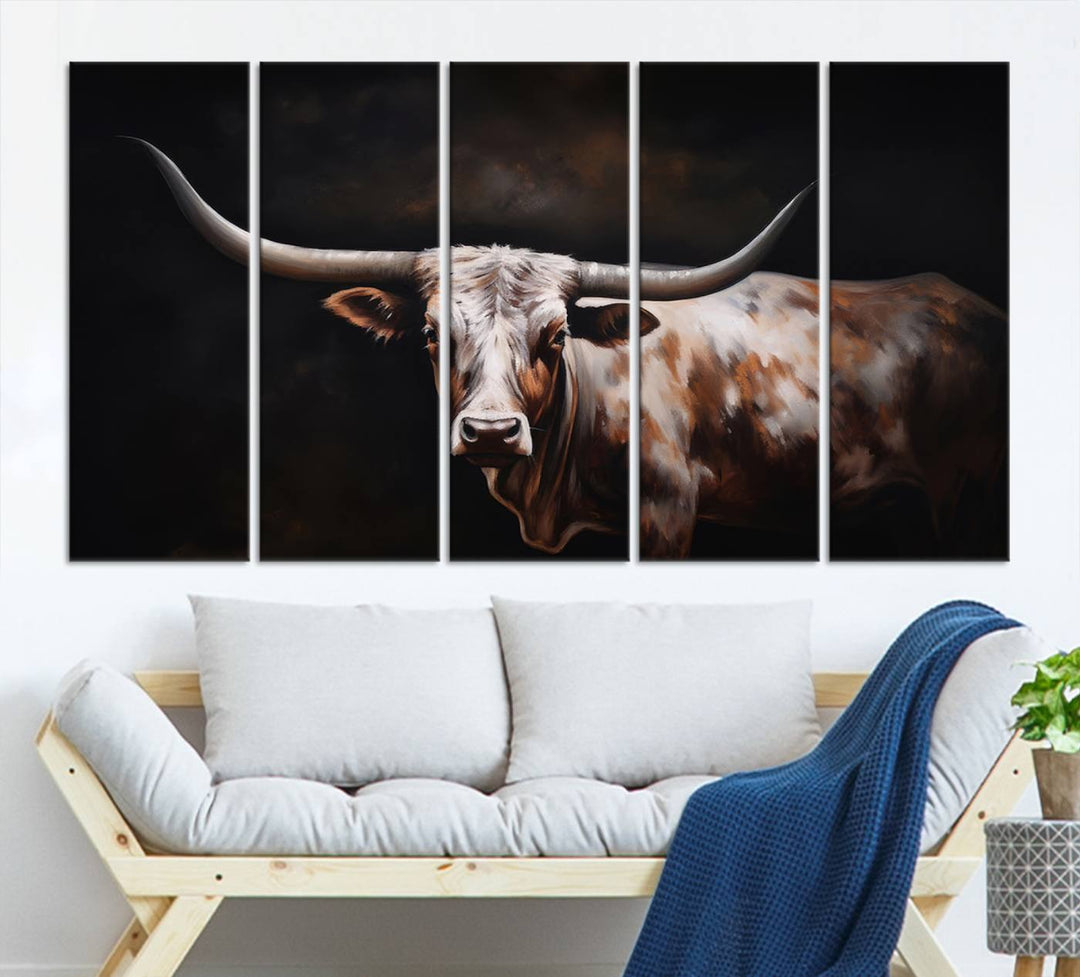 Texas Longhorn Wall Art Canvas Print - Striking Western Decor for Living Room, Office, or Study, Ready to Hang Texas Cow Canvas Print