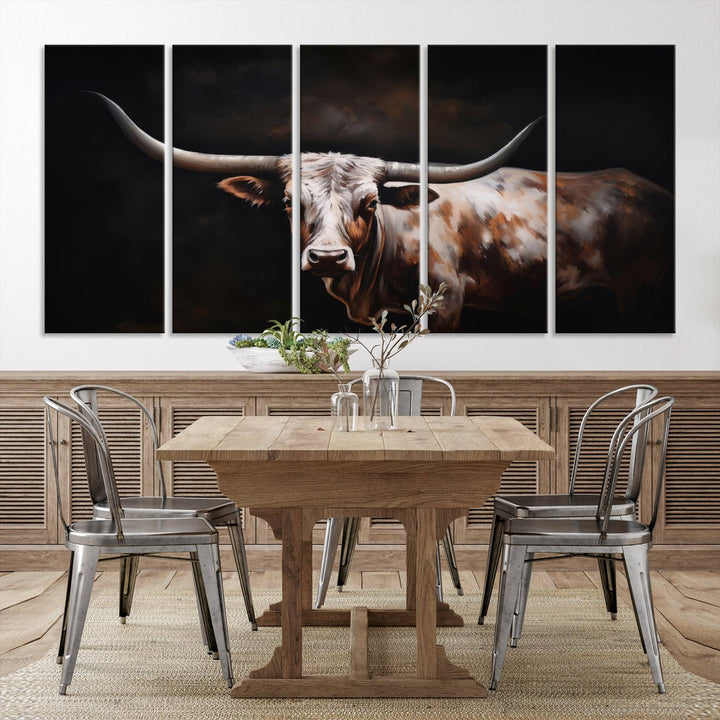 Texas Longhorn Wall Art Canvas Print - Striking Western Decor for Living Room, Office, or Study, Ready to Hang Texas Cow Canvas Print