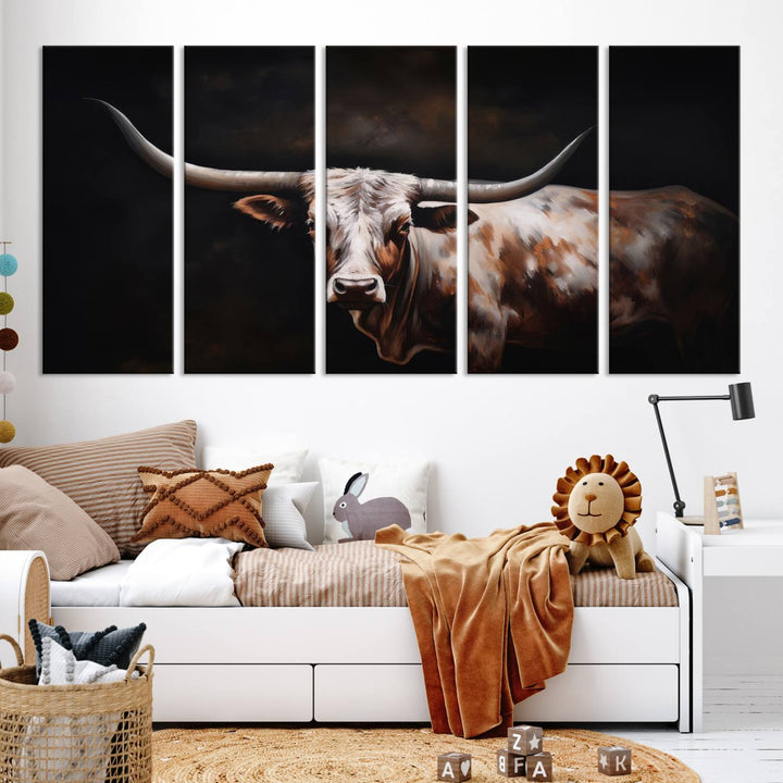 Texas Longhorn Wall Art Canvas Print - Striking Western Decor for Living Room, Office, or Study, Ready to Hang Texas Cow Canvas Print