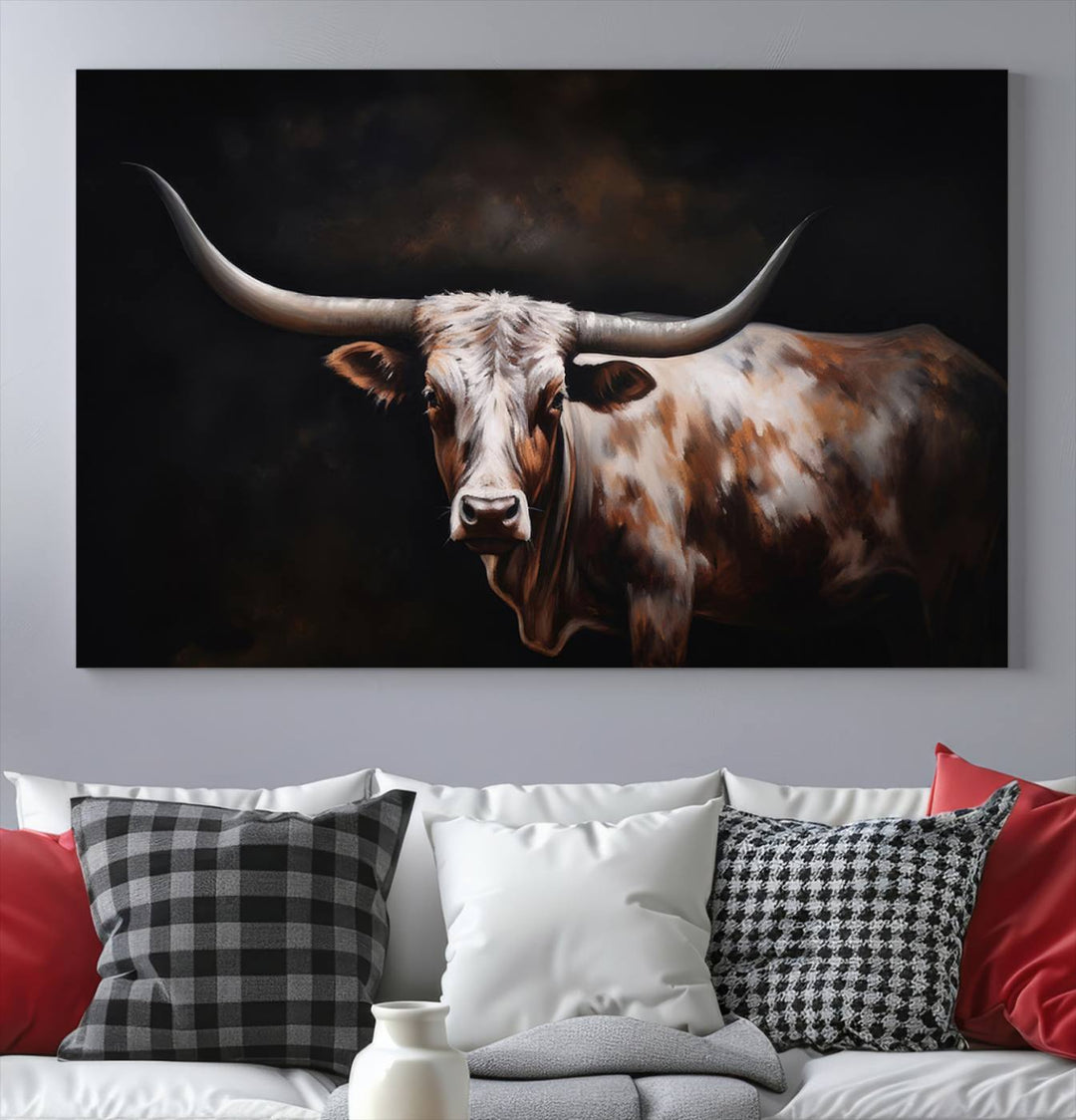 Texas Longhorn Wall Art Canvas Print - Striking Western Decor for Living Room, Office, or Study, Ready to Hang Texas Cow Canvas Print