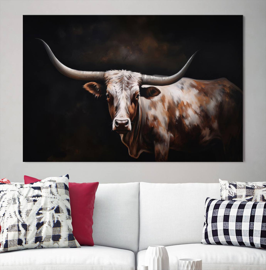 Texas Longhorn Wall Art Canvas Print - Striking Western Decor for Living Room, Office, or Study, Ready to Hang Texas Cow Canvas Print