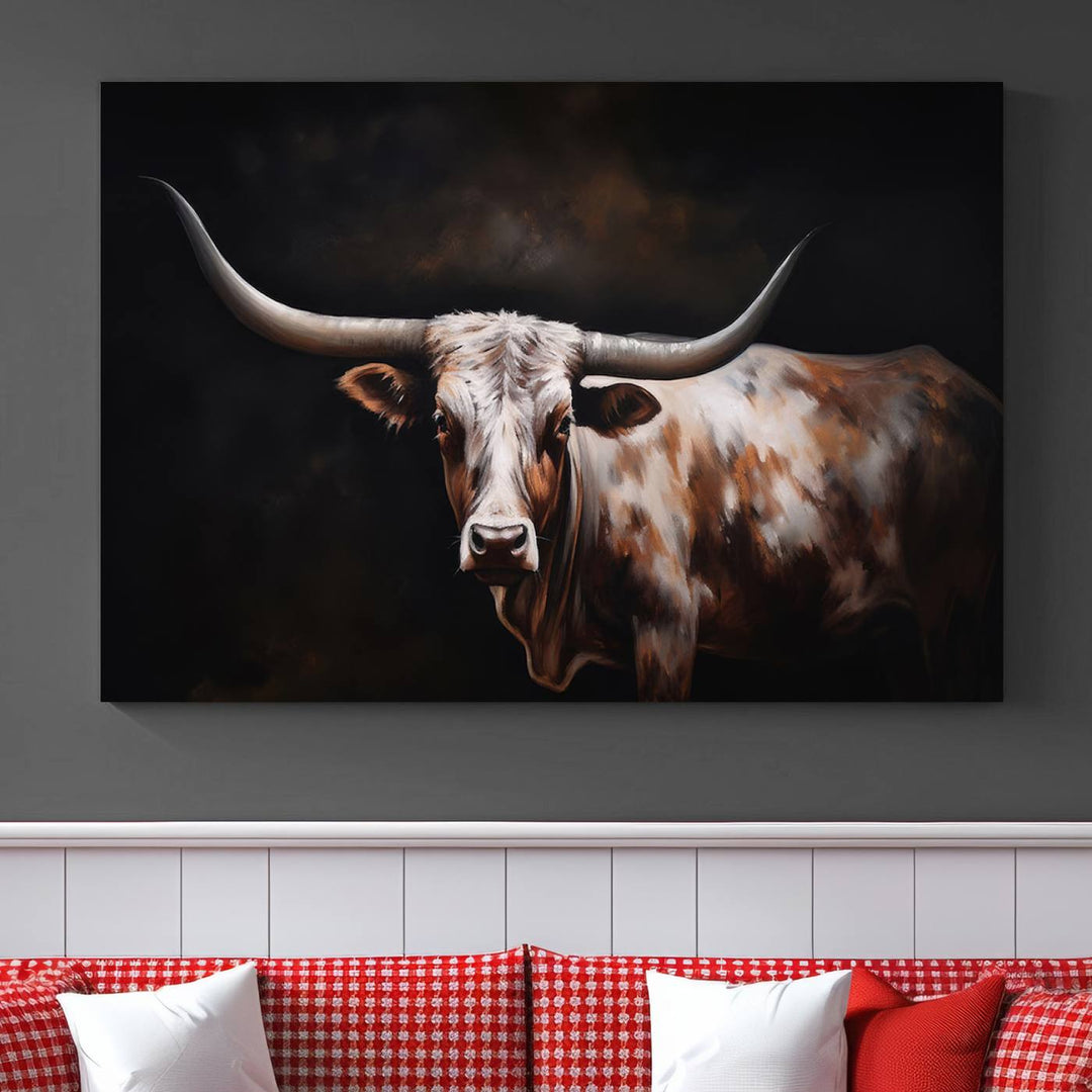 Texas Longhorn Wall Art Canvas Print - Striking Western Decor for Living Room, Office, or Study, Ready to Hang Texas Cow Canvas Print