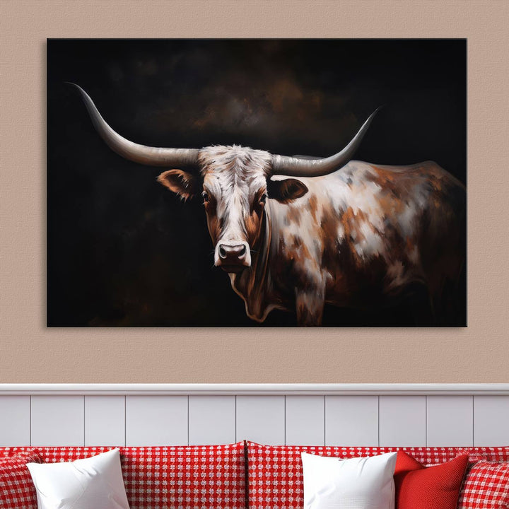 Texas Longhorn Wall Art Canvas Print - Striking Western Decor for Living Room, Office, or Study, Ready to Hang Texas Cow Canvas Print