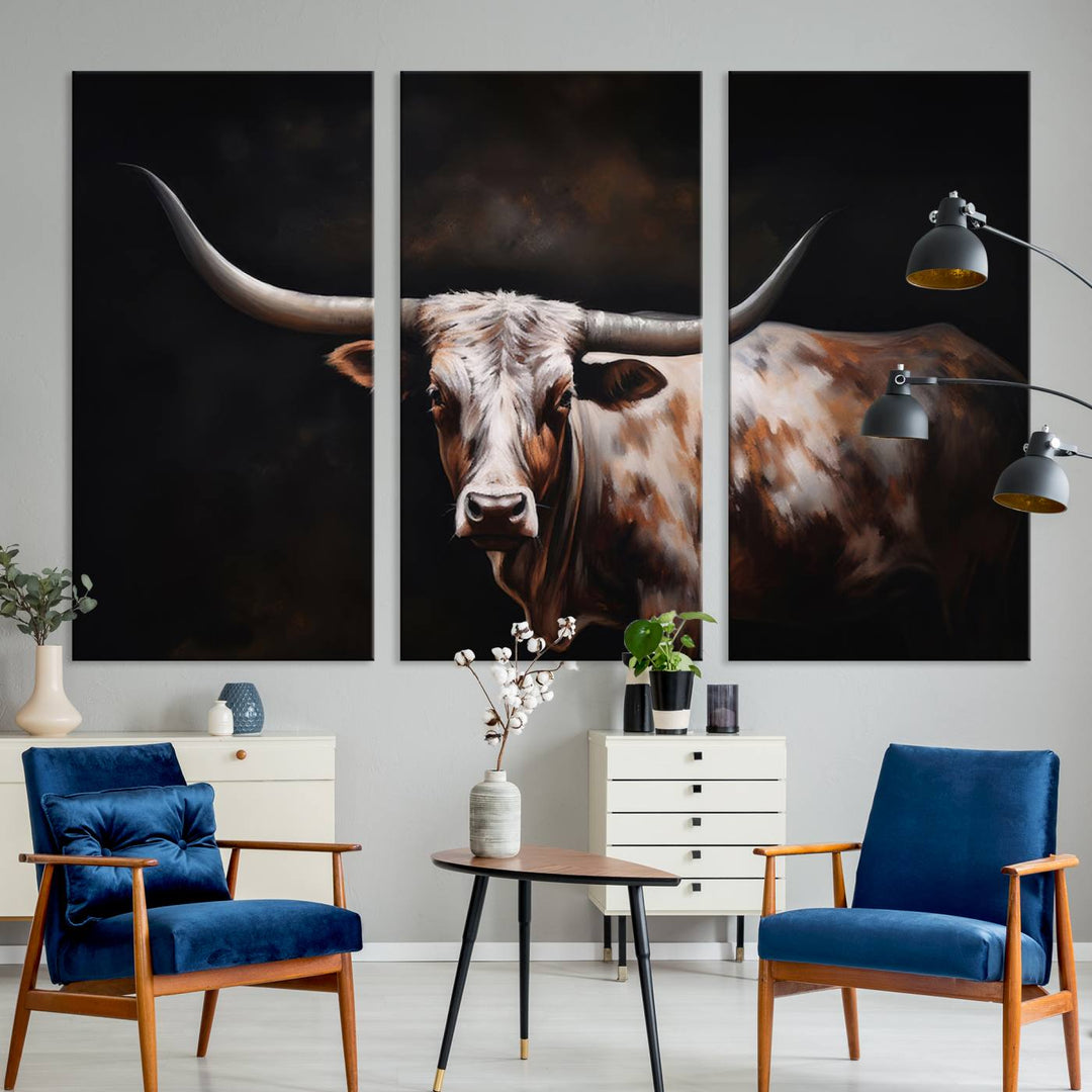 Texas Longhorn Wall Art Canvas Print - Striking Western Decor for Living Room, Office, or Study, Ready to Hang Texas Cow Canvas Print