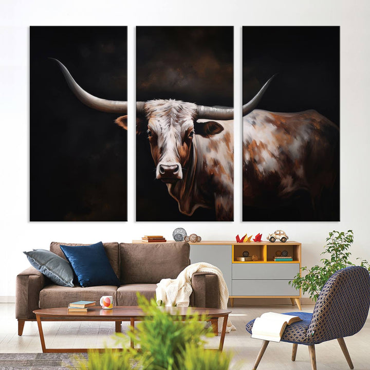 Texas Longhorn Wall Art Canvas Print - Striking Western Decor for Living Room, Office, or Study, Ready to Hang Texas Cow Canvas Print