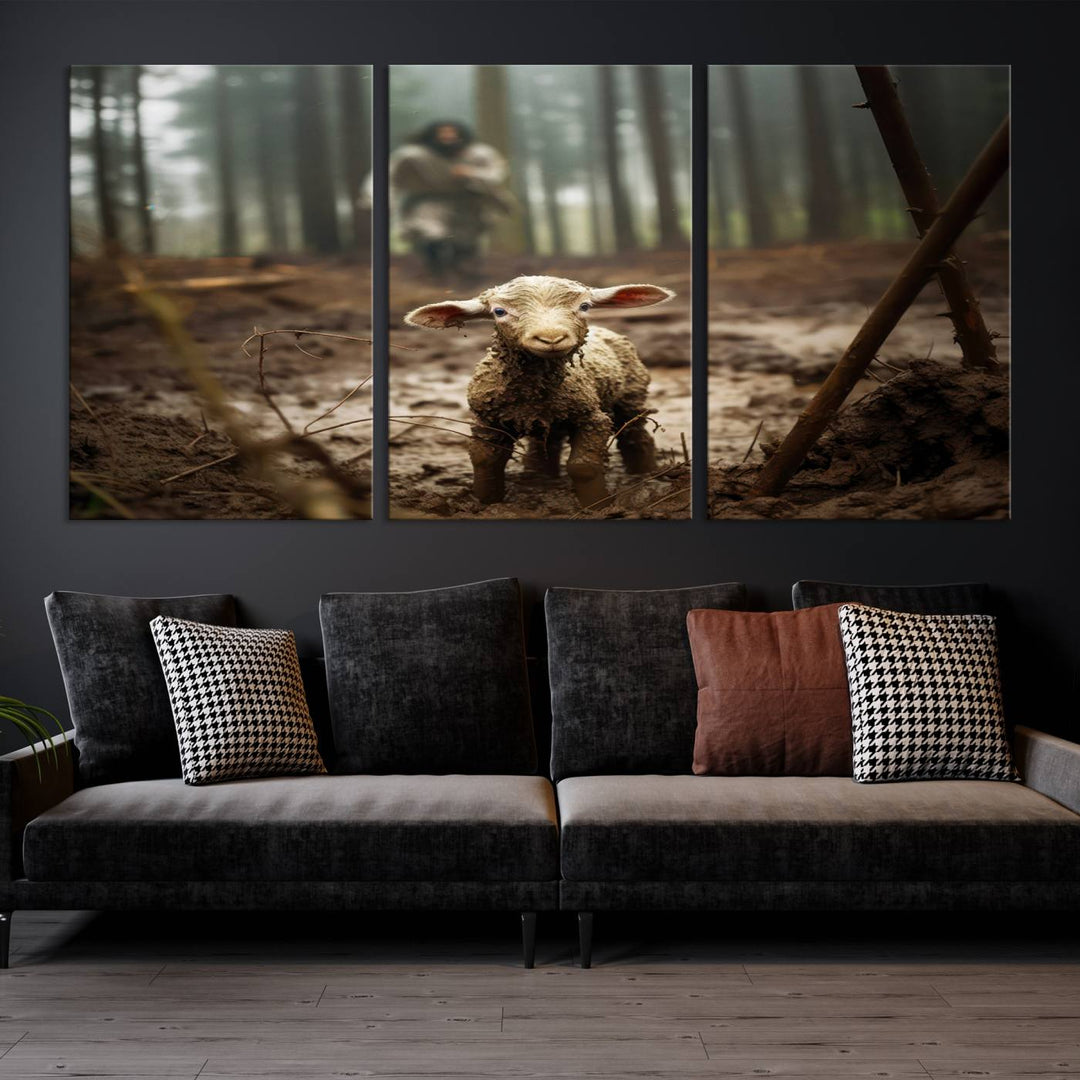 The Lost Lamb and The Shepherd Christian Wall Art Canvas Print Jesus Art Framed Printed