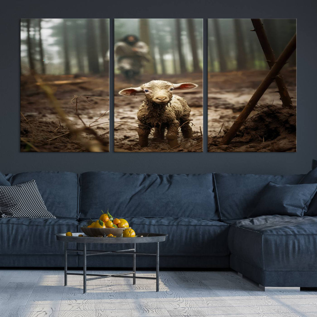 The Lost Lamb and The Shepherd Christian Wall Art Canvas Print Jesus Art Framed Printed