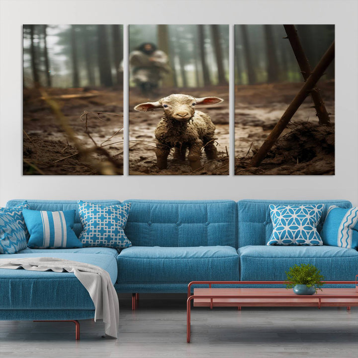 The Lost Lamb and The Shepherd Christian Wall Art Canvas Print Jesus Art Framed Printed