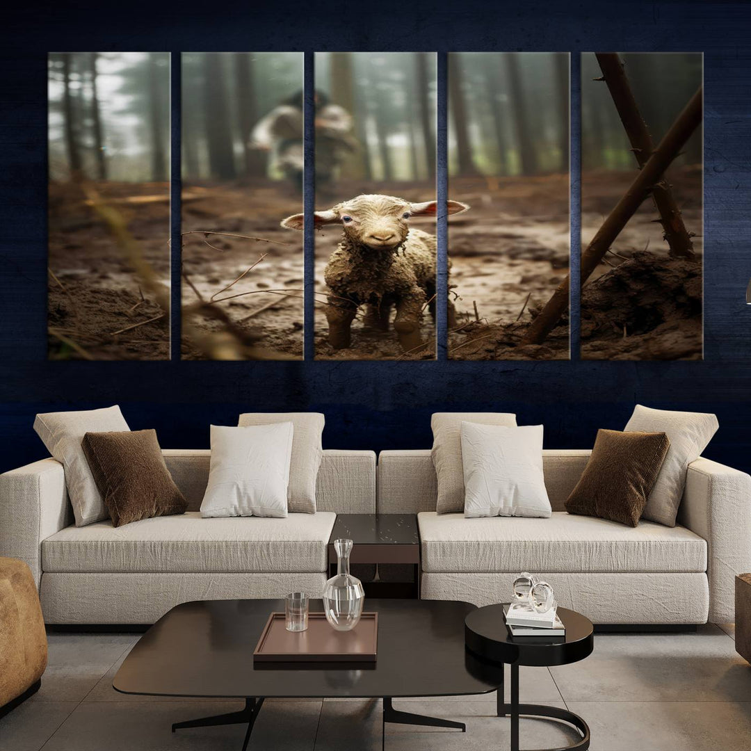 The Lost Lamb and The Shepherd Christian Wall Art Canvas Print Jesus Art Framed Printed