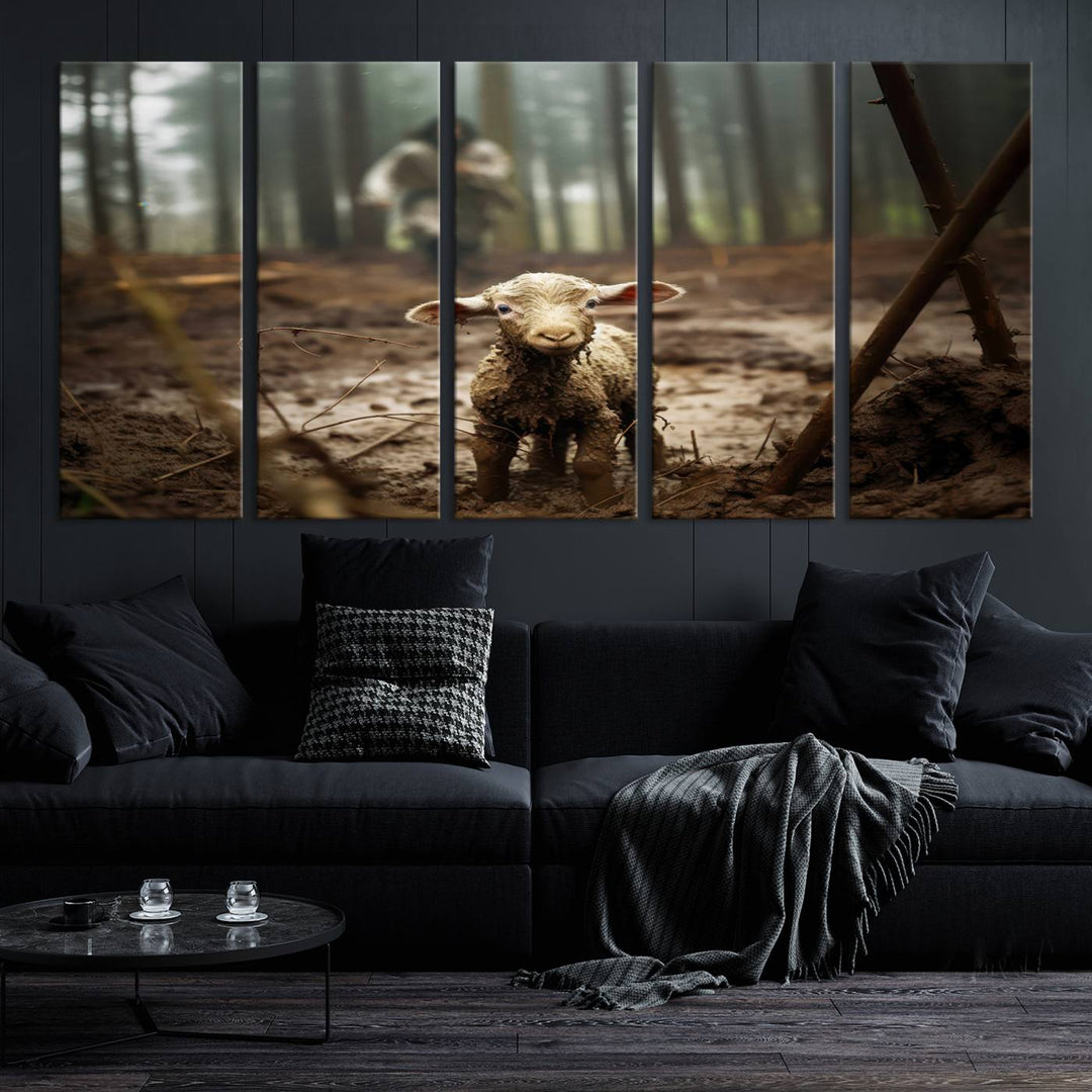 The Lost Lamb and The Shepherd Christian Wall Art Canvas Print Jesus Art Framed Printed