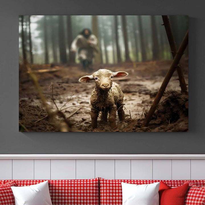 The Lost Lamb and The Shepherd Christian Wall Art Canvas Print Jesus Art Framed Printed