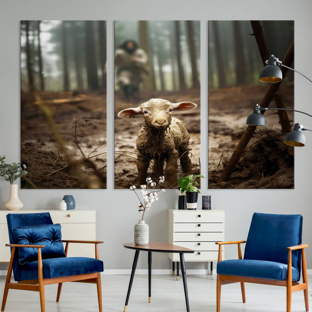 The Lost Lamb and The Shepherd Christian Wall Art Canvas Print Jesus Art Framed Printed