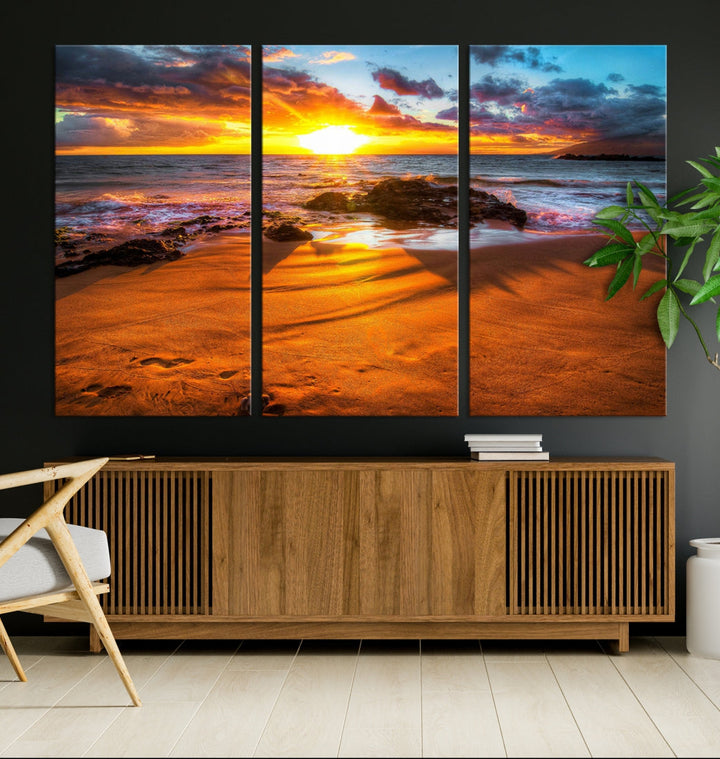 Thrilling Ocean Sunset from Beach Large Canvas Art Print for Wall Decor