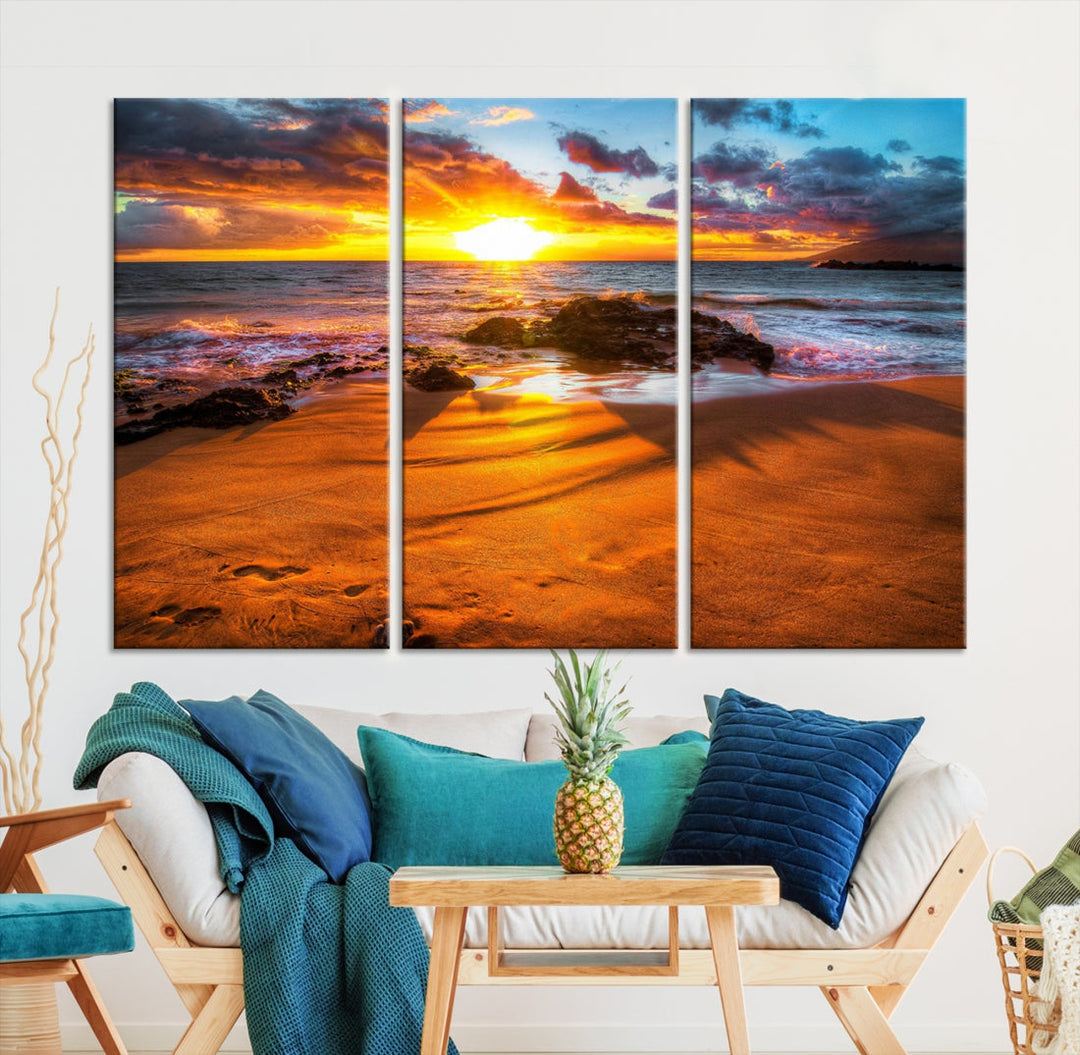 Thrilling Ocean Sunset from Beach Large Canvas Art Print for Wall Decor