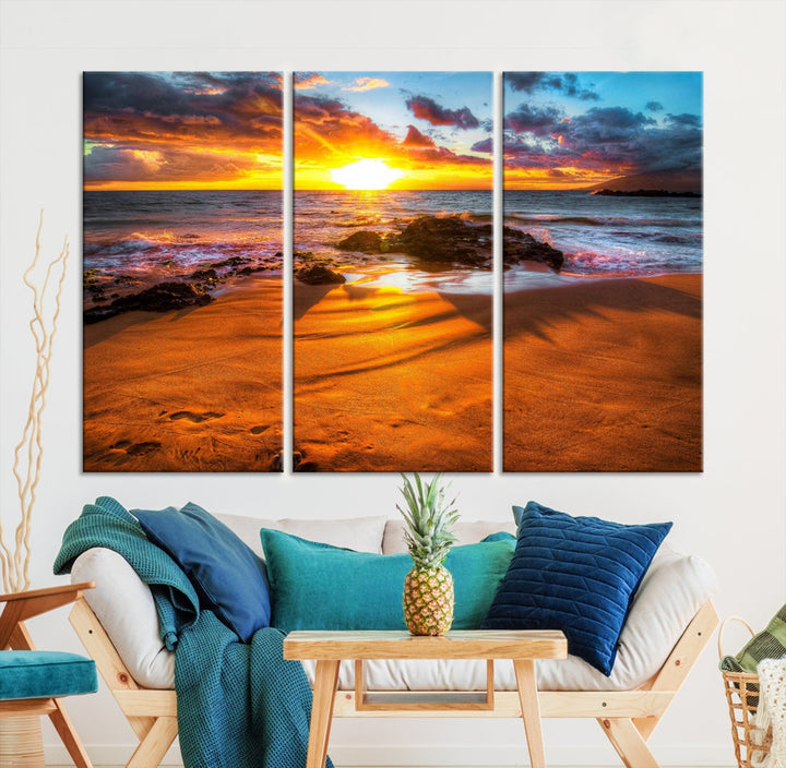 Thrilling Ocean Sunset from Beach Large Canvas Art Print for Wall Decor