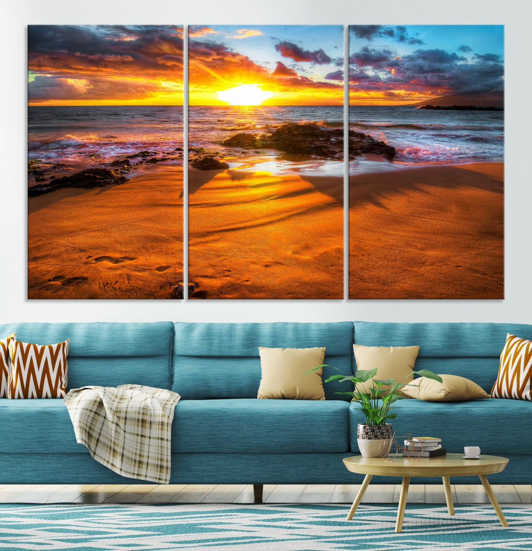 Thrilling Ocean Sunset from Beach Large Canvas Art Print for Wall Decor