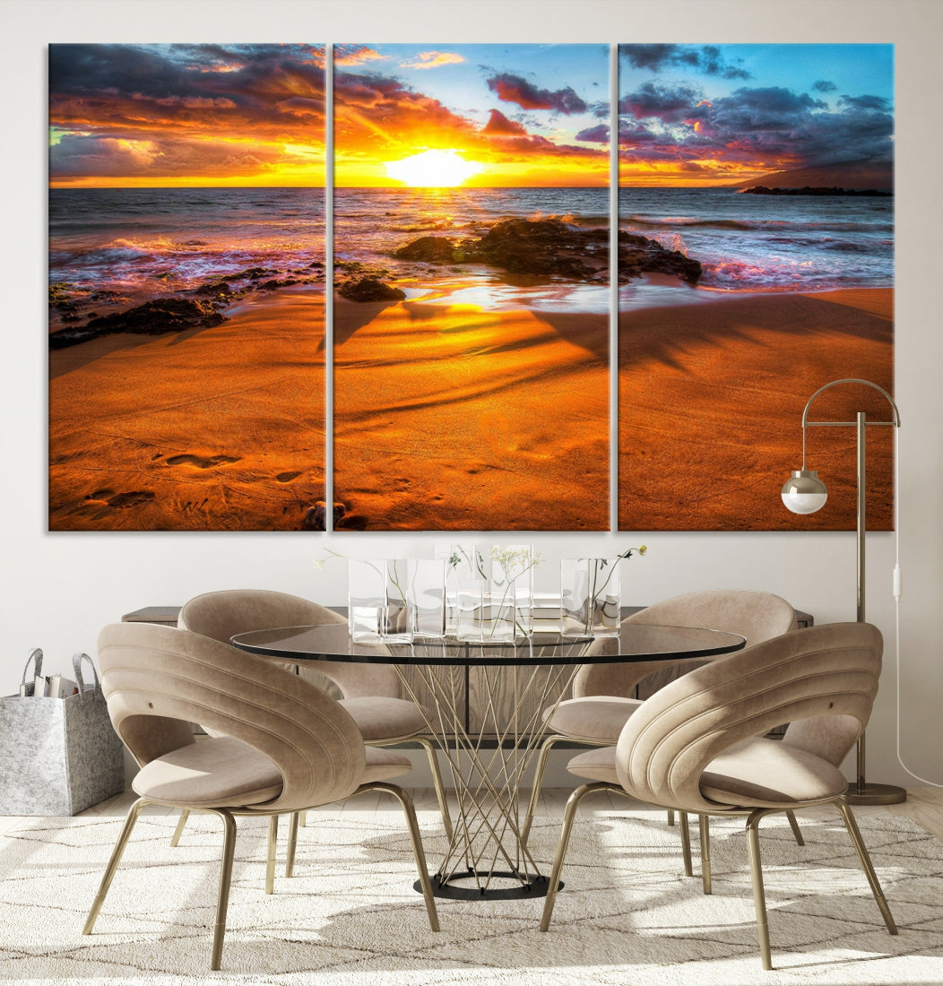 Thrilling Ocean Sunset from Beach Large Canvas Art Print for Wall Decor